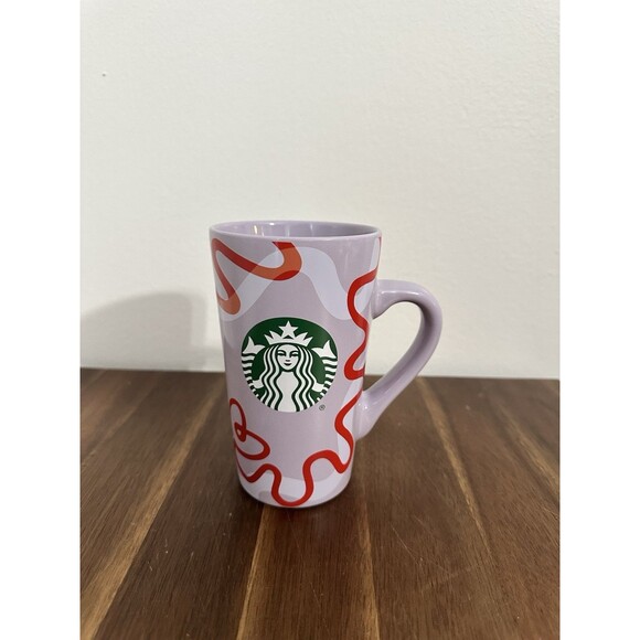 Starbucks 2023 Purple Lilac Red Ribbon 6" Coffee Latte Mug Cup 16 oz Tea - Picture 1 of 4